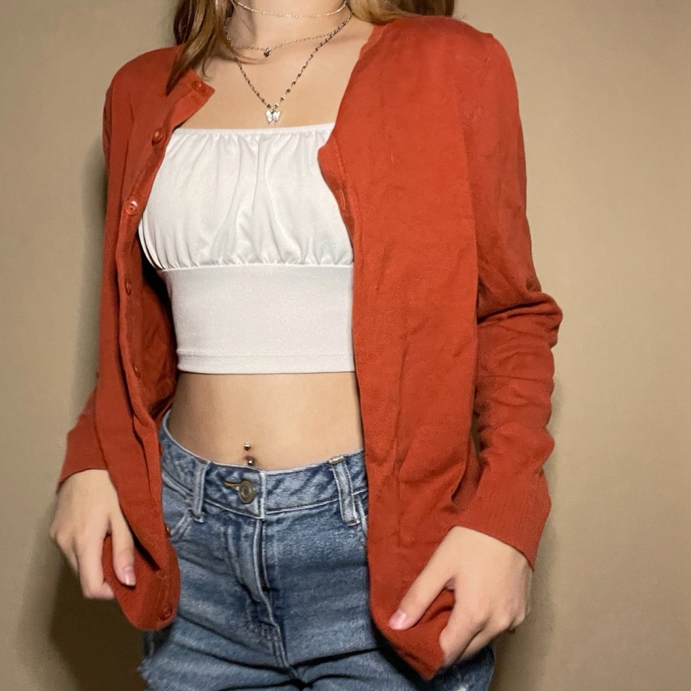 rust orange vintage long-sleeved cardigan